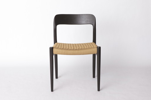Niels Møller Model 75 Chair in Black Oak with Danish Cord, 1960s Mid-Century Modern Scandinavian Design