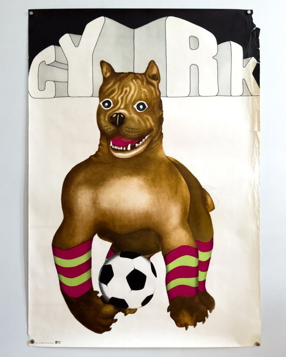Image 1 of 🐶 CYRK – Hond met voetbal – 1973 – Originele poster van Danuta Żukowska | Lithografische afdruk | 96×65cm | Polen
