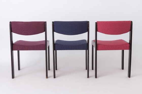 Set di 6 Sedie da Pranzo Vintage Tedesche, 1950s–1960s, Faggio Nero & Tappezzeria Pastello, Mid-Century (photo 5 of 12)