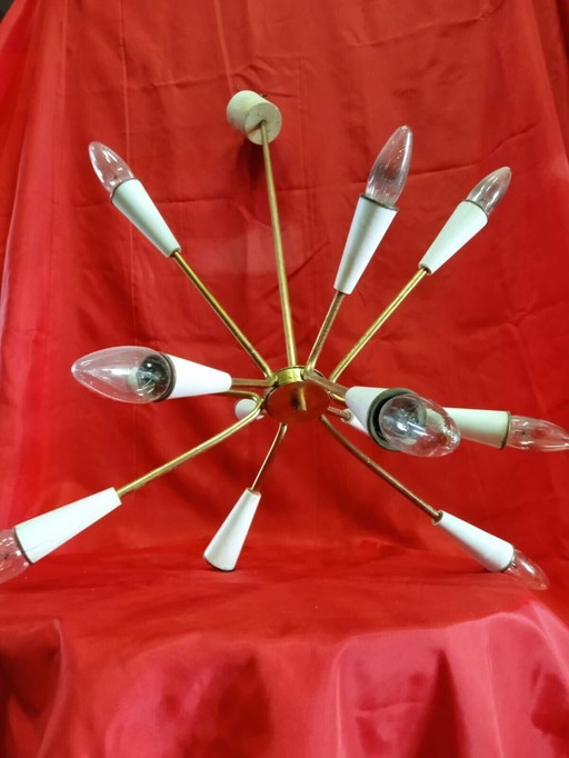 Stilnovo 12 light Brass and Sputnik Chandelier