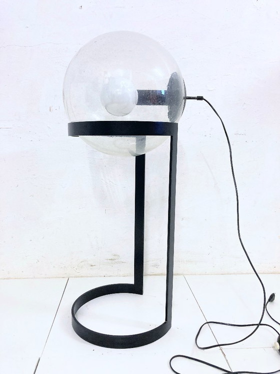 Image 1 of Space Age floor lamp, globe lamp, glass and metal, 70s design