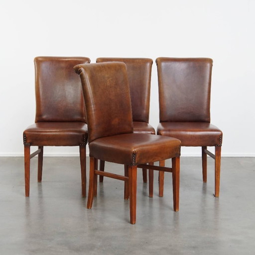 4 x Dining chair made of sheep leather with ornamental nail finish