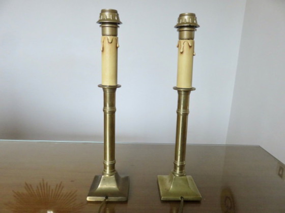 Image 1 of Coppia di lampade in bronzo dorato in stile Impero, Maison Lucien Gau, Parigi