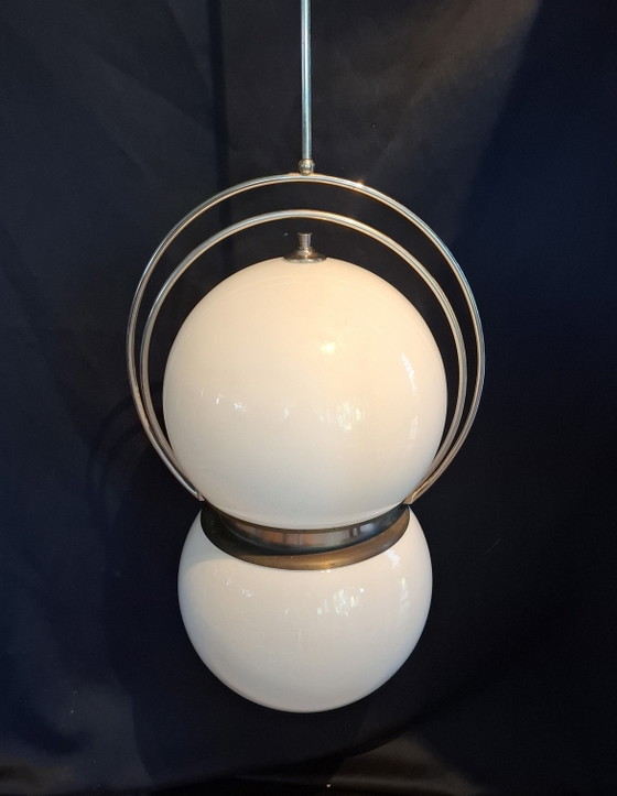Rare large Space Age pendant lamp Goffredo Reggiani – Reggiani Illuminazione, Chrome, Brass (photo 4 of 14)