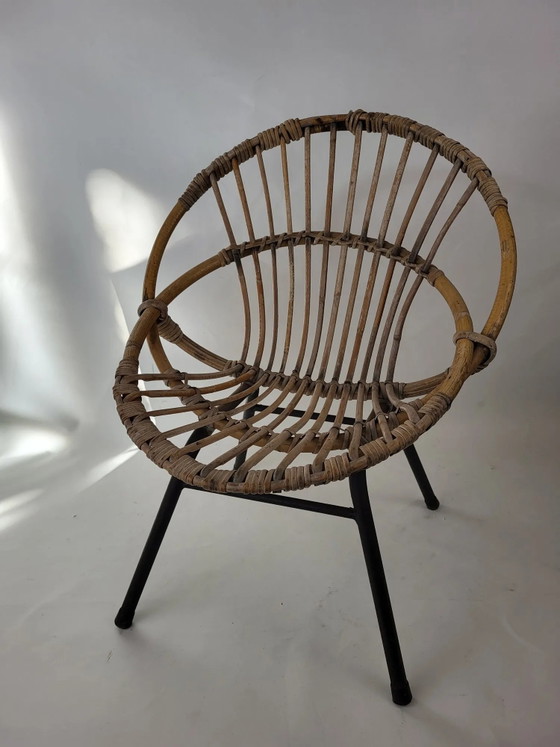 Sillón infantil de ratán y metal años 60 – Armarios de almacenamiento, Wicker, Vintage (photo 3 of 8)