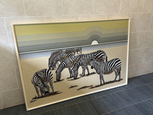 Tableau iconique XXL Vintage Letterman – Zèbres (155x105 cm)
