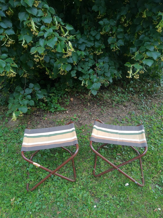 Image 1 of Set 70's Italiaanse buisframe campingkrukjes Grand Soleil, bruin
