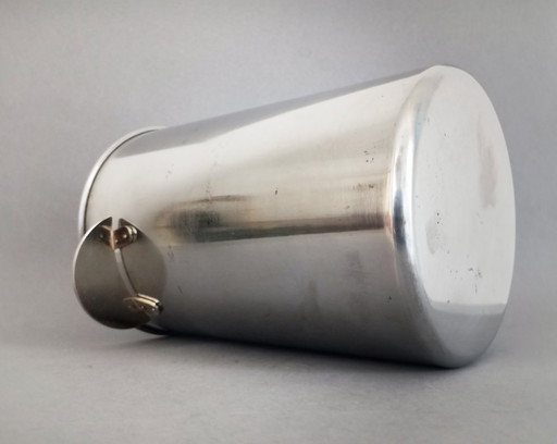 Cubitera de acero de estilo brutalista/modernista con asas de cobre, circa 1970