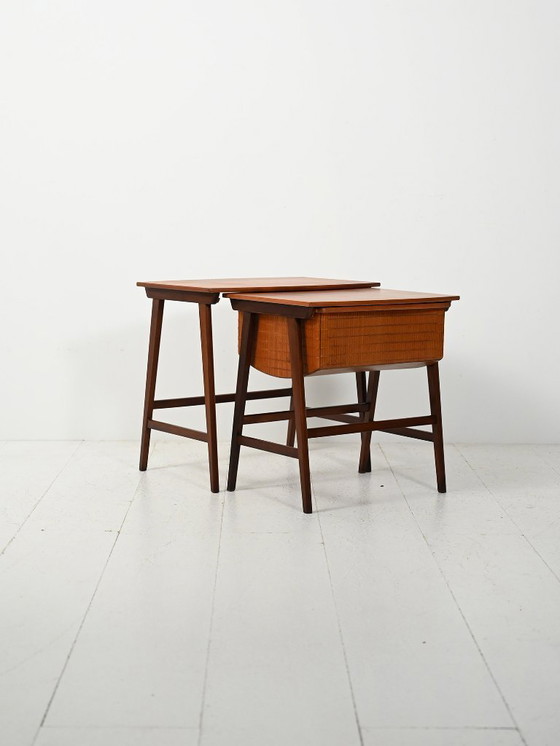 Image 1 of Pair of Scandinavian Nesting Coffee Tables with Yarn Box