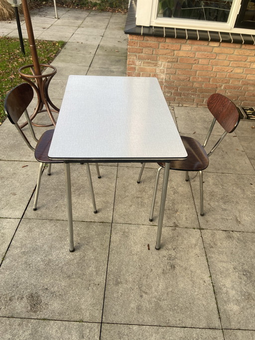 Vintage Tavo België Formica Eettafel En Twee Stoelen 