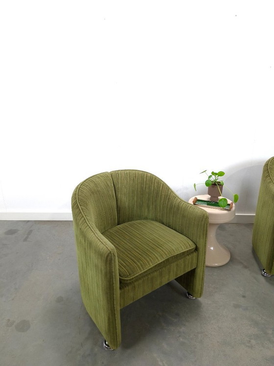 Image 1 of Set groene cocktail stoelen met chromen wielen
