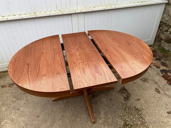 Image 1 of Scandinavian extendable round teak table, 115cm diameter, 152cm length, an70