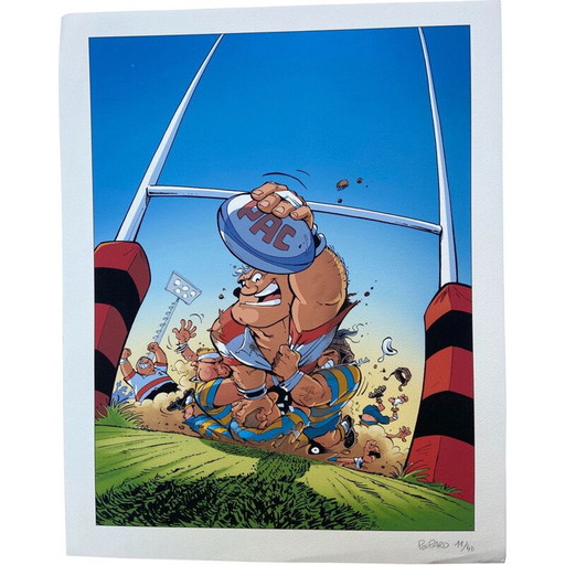 Lithographie von Poupard, Vintage Rugbymen