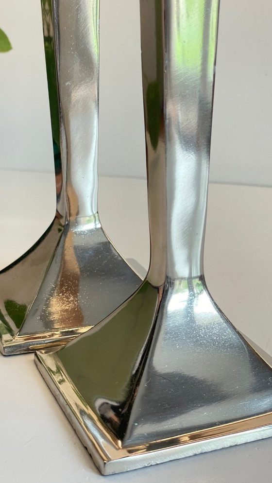 Image 1 of Coppia di candelieri vintage in fusione di alluminio cromato