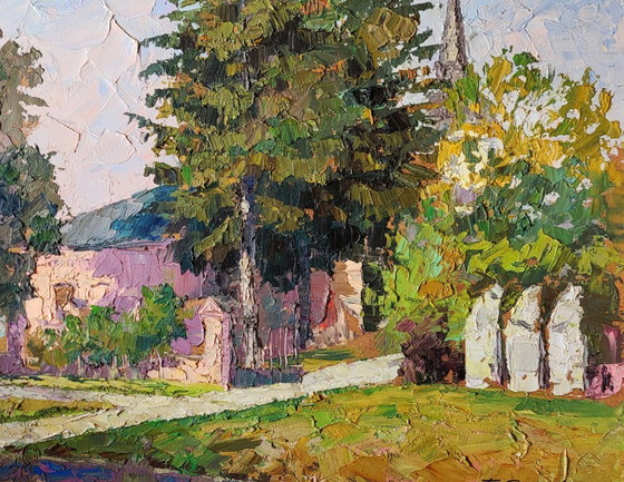 Image 1 of Original Oil Painting Cityscape House Garden Entrance to the Beautiful City