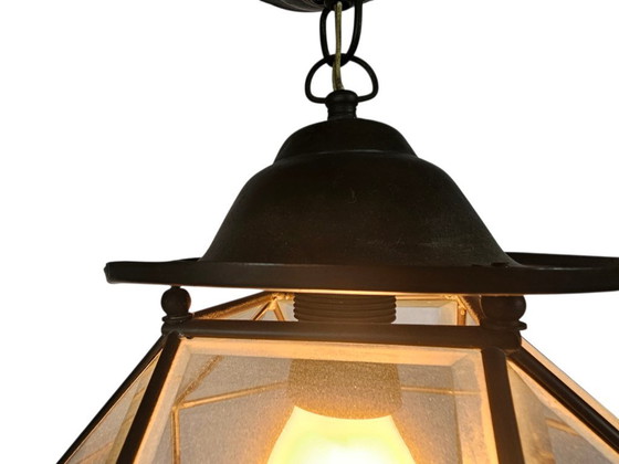 Image 1 of Scuola di Amsterdam - lampada a lanterna - vetro sfaccettato - rame - Anni '20