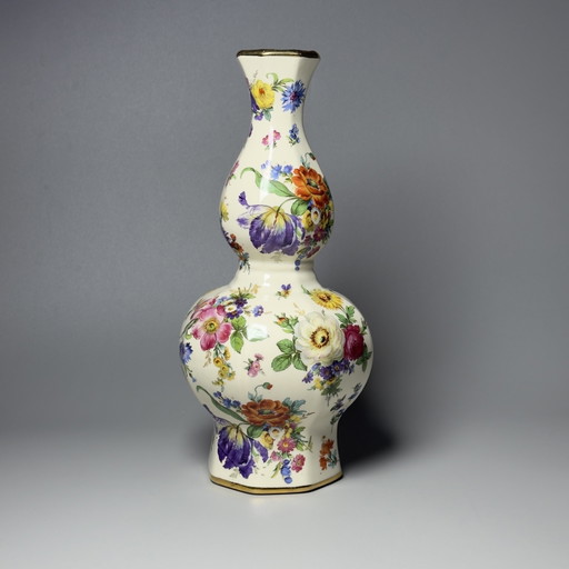 Boch Frères Keramis “Fleurs de Saxe” Keralux Art Deco Vase