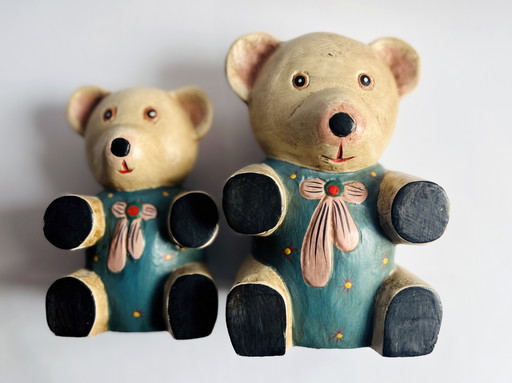 Duo di teddyberen houten vintage