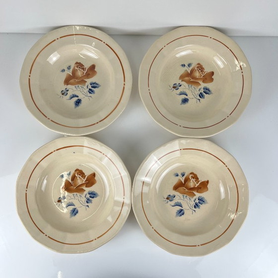Set van 4 Sarreguemines soepborden met bloemmotief, eerste helft van de 20e eeuw. – Servies, Ceramic (photo 6 of 10)