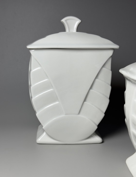 Image 1 of Set of Three Art Deco Porcelain Storage Jars