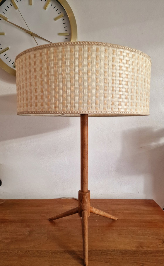 Image 1 of Vintage Teakwood Table Lamp Tripod Denmark.