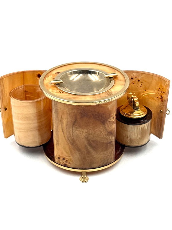 Rookset, wortelhout en messing, Tafelaccessoires, Metaal, Bruin, Vintage (foto 9 van 13)