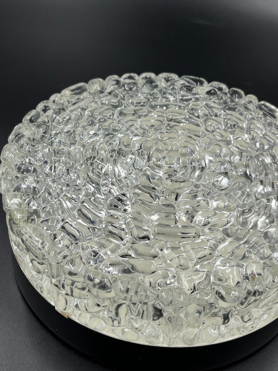 Image 1 of Brutalist round ceiling light in vintage glacier glass