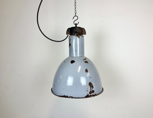 Bauhaus Grey Enamel Industrial Pendant Lamp, 1950s
