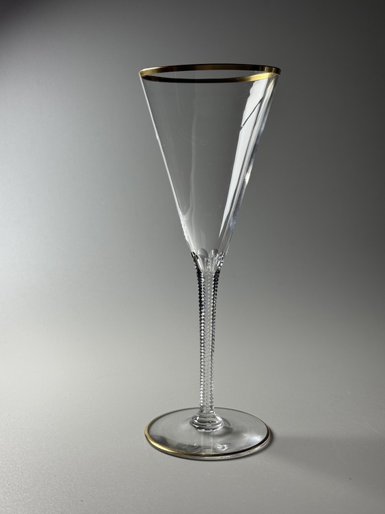 Image 1 of Josephinenhütte “Josephine” Champagne Glasses, Gold Rim, circa 1900 (Set of 6)
