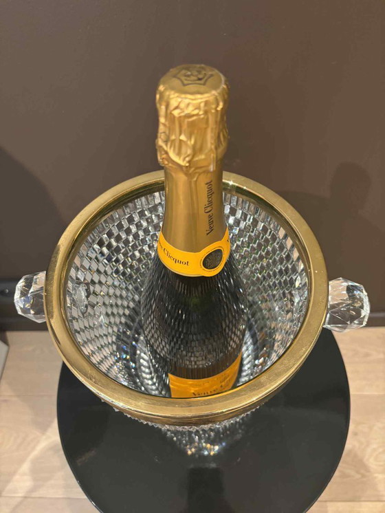 Image 1 of Vintage French Crystal Champagne Bucket, Golden Rim