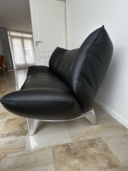 Tango 3-Zits Bank Leolux Leder Raffino Panther, Poot Aluminium Gepolijst