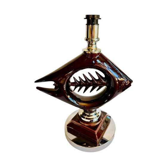 Image 1 of Lampe de table vintage à chevrons en céramique et chrome