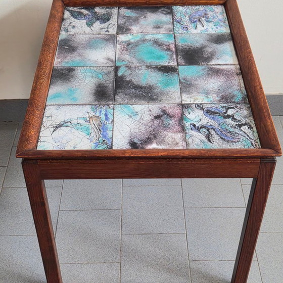 Image 1 of Vintage Scandinavian side table from 1940 by Frits Henningsen in teak and ceramic