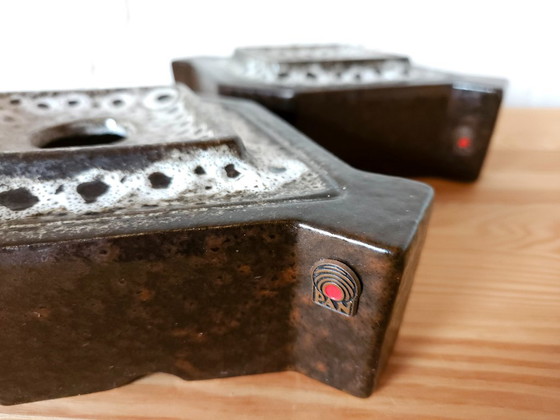 Image 1 of 1 van 2 PAN Leuchten mcm vintage keramieken wandlamp in bruin/grijstinten, west germany fat lava stijl, keramische wandlamp, spa