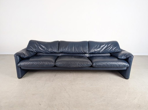 Cassina Maralunga Sofa Dreisitzer Couch Magistretti Leder blau