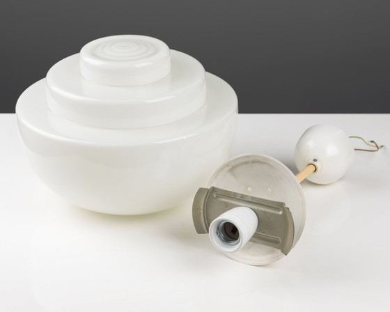 Image 1 of Bauhaus Art Deco hanglamp, opaalglas, wit, Mithras plafondlamp