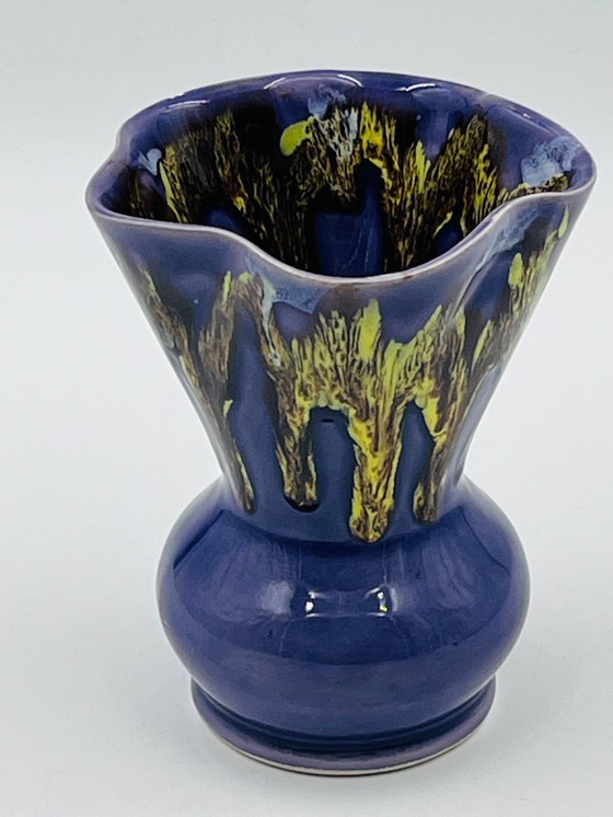 Image 1 of Deep purple Vallauris ceramic vase from the 1970s