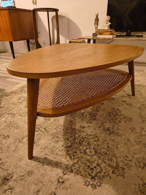 Oak and rattan coffee table