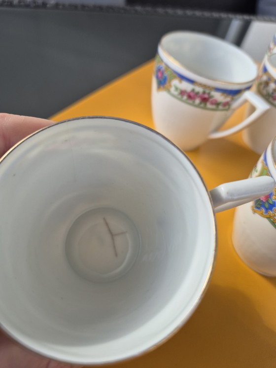 Image 1 of Servizio da tè vintage in porcellana di Limoges - T.L.B. Francia - 1950 ca - Floreale e oro