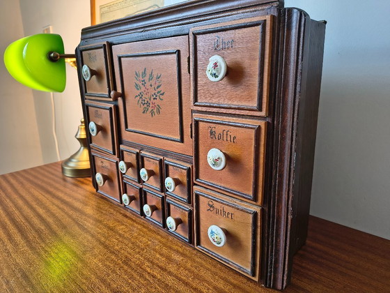 Vintage Wooden Spice Cabinet / Antique Spice Cabinet – Wall cabinet, Porcelain (photo 8 of 8)