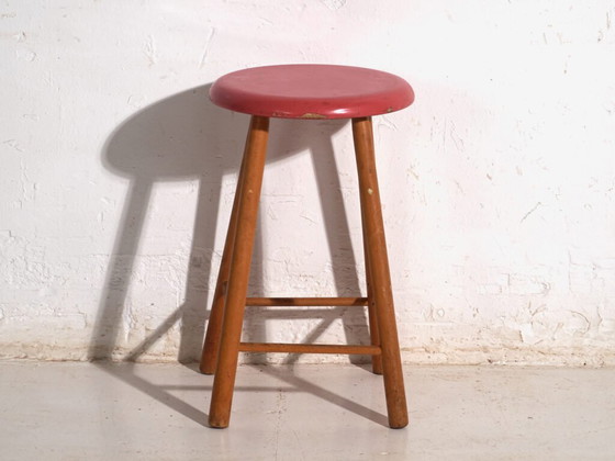 Taburete de madera antiguo con asiento redondo – Europa Central, circa 1950 – Vintage (photo 26 of 35)