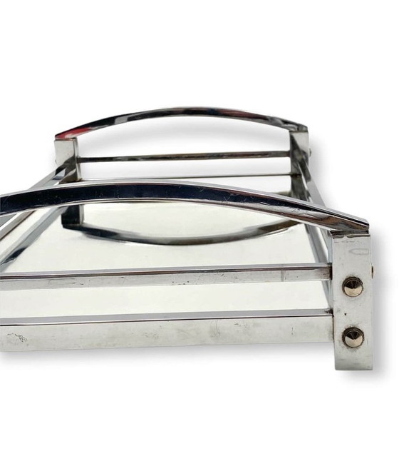 Image 1 of Jacques Adnet, modernistisches Spiegeltablett, Maison Adnet, Frankreich 1940/1950