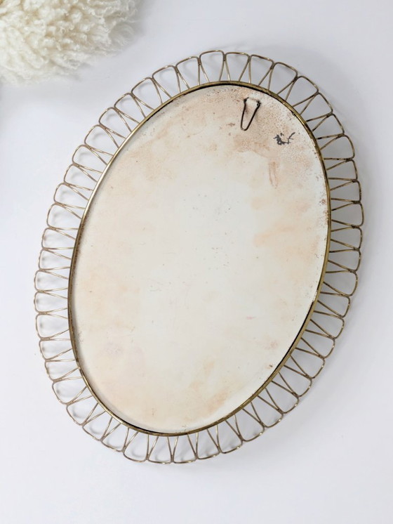 Image 1 of Midcentury Brass Oval Mirror in the Style of Josef Frank