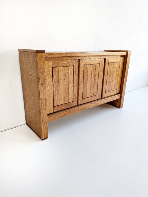 French Elm Wood Sideboard 1980s 