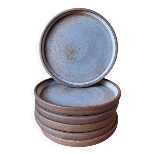 6 stoneware plates from Ratilly / J&N Pierlot / Puisaye
