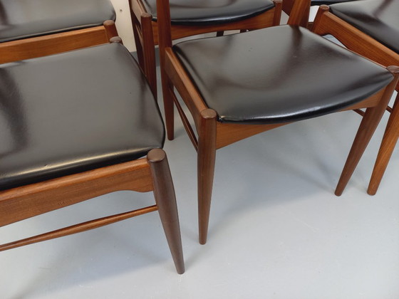 Image 1 of Set of 6 vintage Danish Scandinavian chairs by Aerthoj Jensen & Molholm in teak and skai from the 1960s