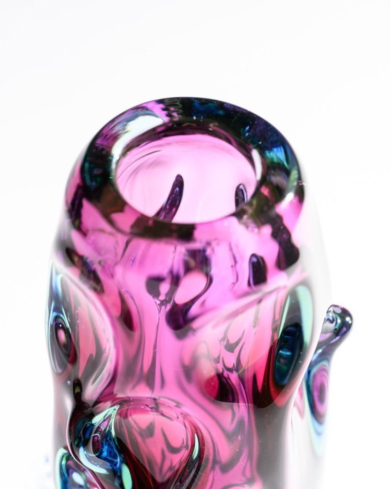 Image 1 of Jan Beranek rode kernvaas 1959 & Vizner-stijl Tsjechisch glazen duo vintage sculptuur