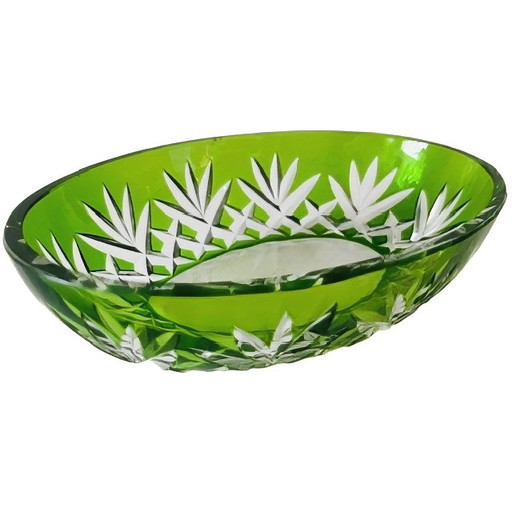 Bol en cristal taillé vintage vert émeraude, années 1960