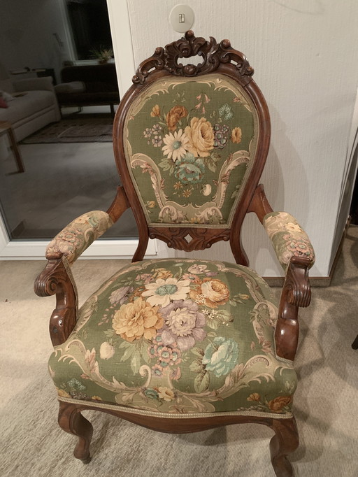 Sedia, poltrona, sedia imbottita, XIX secolo, Luigi Filippo, antica, rococò