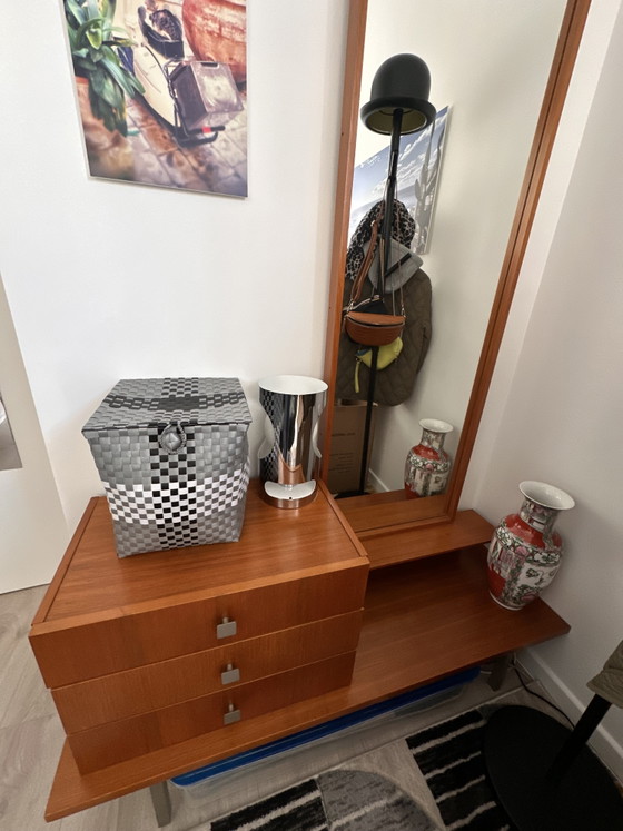 Vintage Midcentury Sidetable / Halmeubel Met Spiegel – Wandkast, Crystal, Wood (photo 6 of 10)